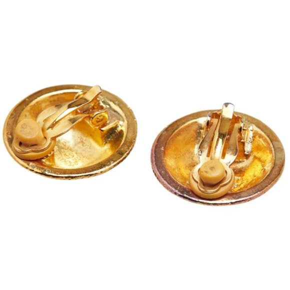 CHANEL CC Logos Round Vintage Clip-On Earrings Gold Tone 95P Auth w/Box #3437 - Picture 6 of 8